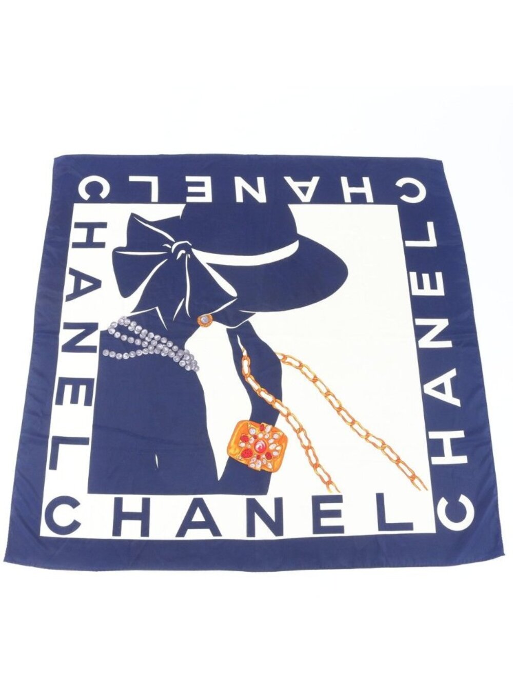 Chanel Tagged Silk 100% Gripoix Coco Pattern Scarf